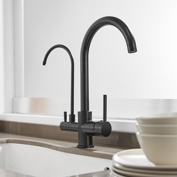 Grifo de lavabo de baño de doble manija de latón macizo en negro mate grifo del Reino Unido