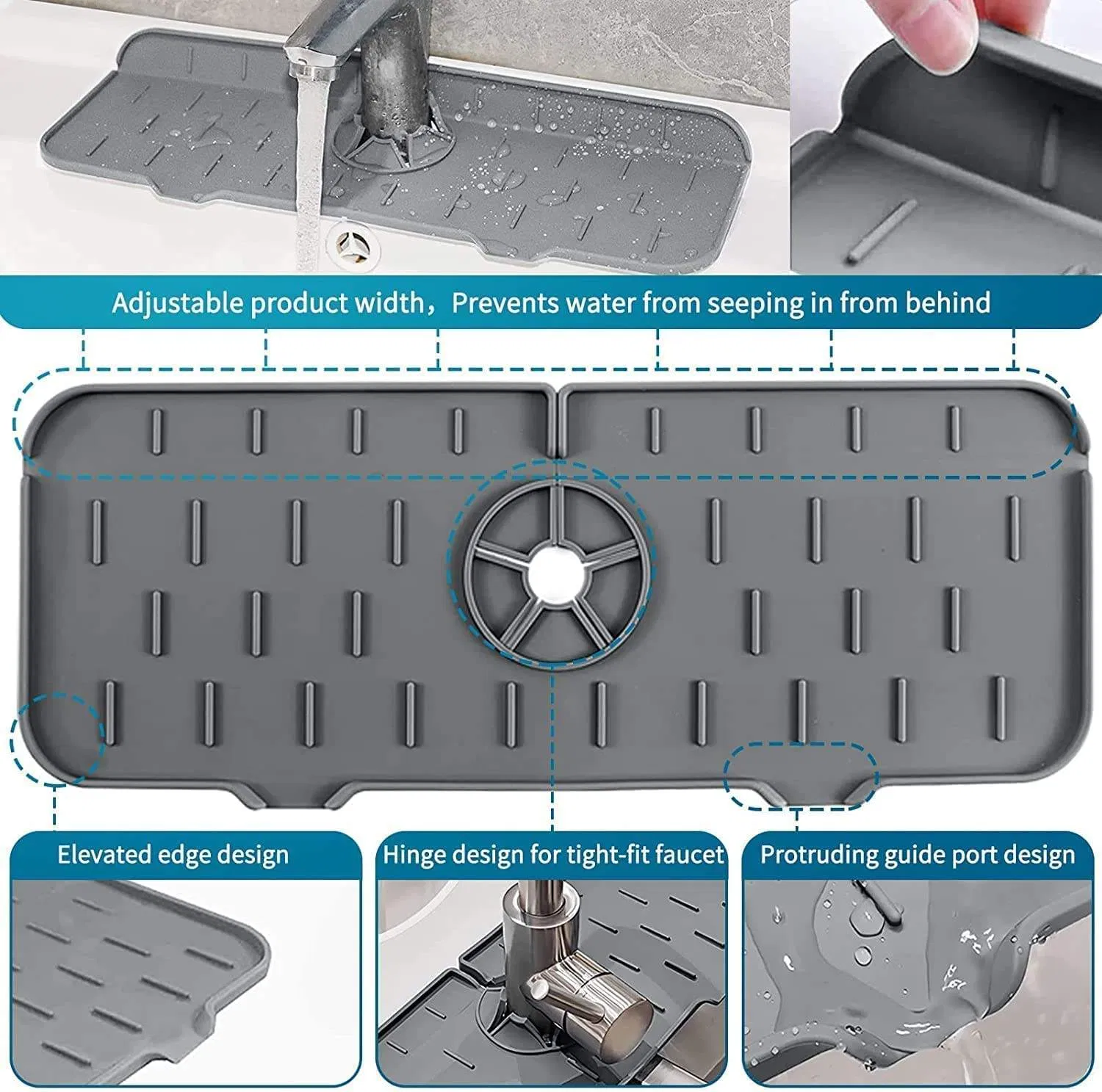 Tapete de silicona para cocina y baño - Bandeja para goteo de grifo con asa para fácil colocación
