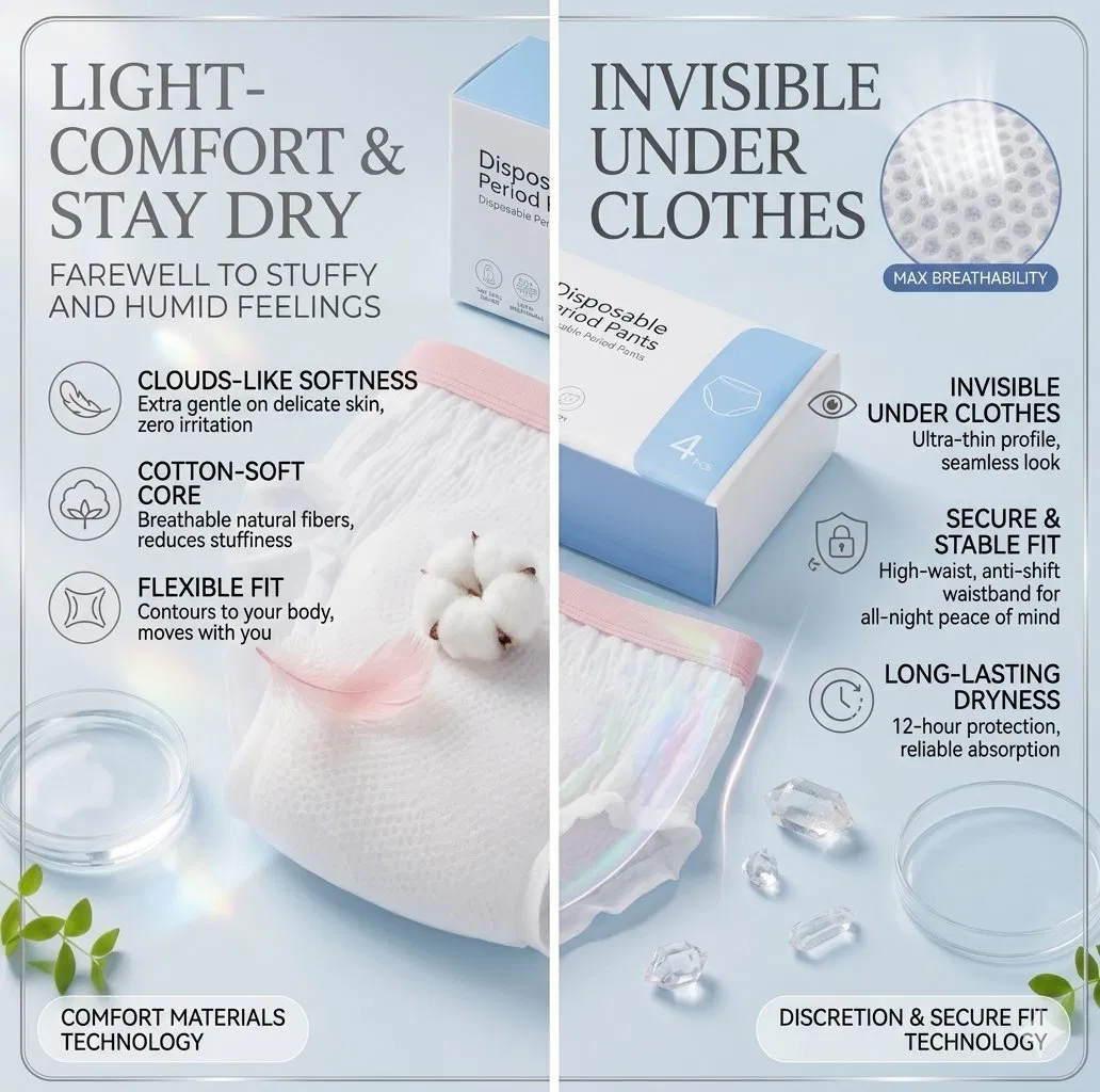 Bajo Cintura Ultra Fina Bragas Menstruales Alta Absorción Transpirables Impermeables ODM OEM Hecho en China