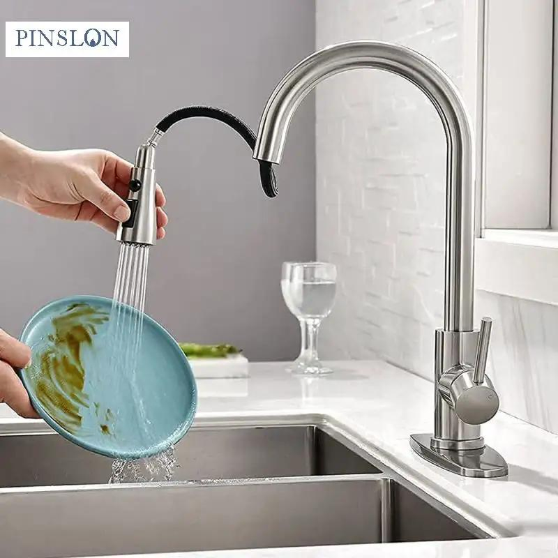 Grifo de cocina mezclador negro de acero inoxidable 360 extraíble para agua caliente y fría