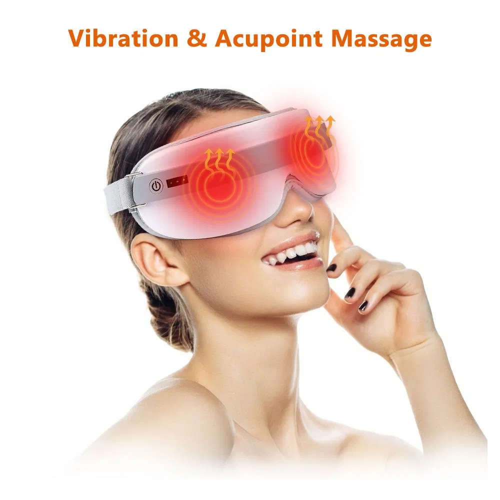 Masajeador ocular eléctrico con vibración y compresa caliente, dispositivo habilitado para música relajante para el alivio de la fatiga