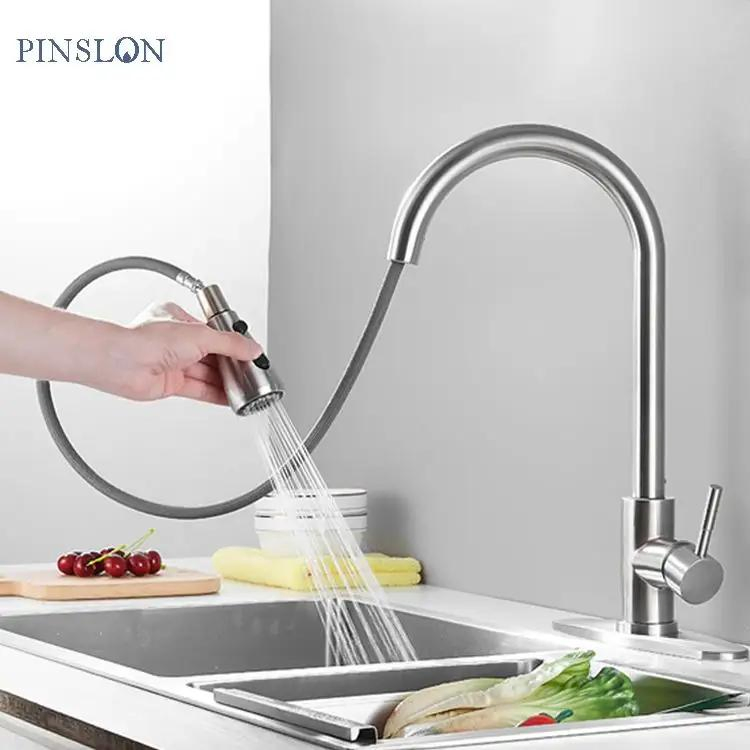 Grifo de cocina mezclador negro de acero inoxidable 360 extraíble para agua caliente y fría