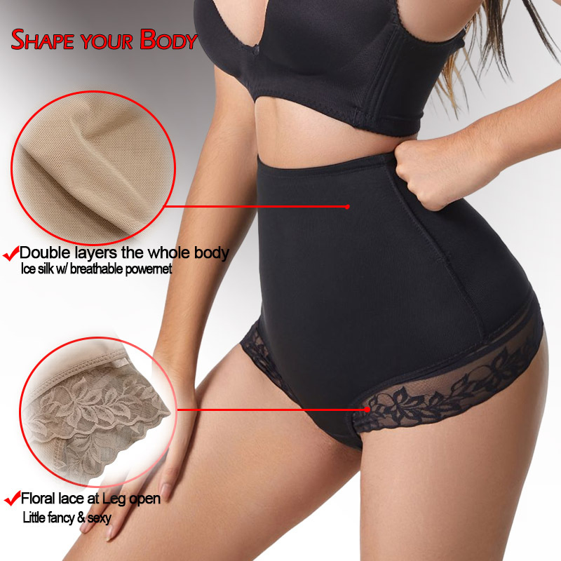 Pantalones moldeadores de cintura alta con acentos de encaje y espalda en T para el posparto