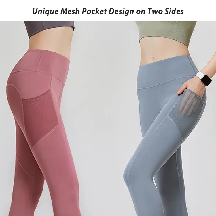 Leggings de fitness atlético con bolsillos de malla, cintura alta 3/4 pantalones de yoga capri
