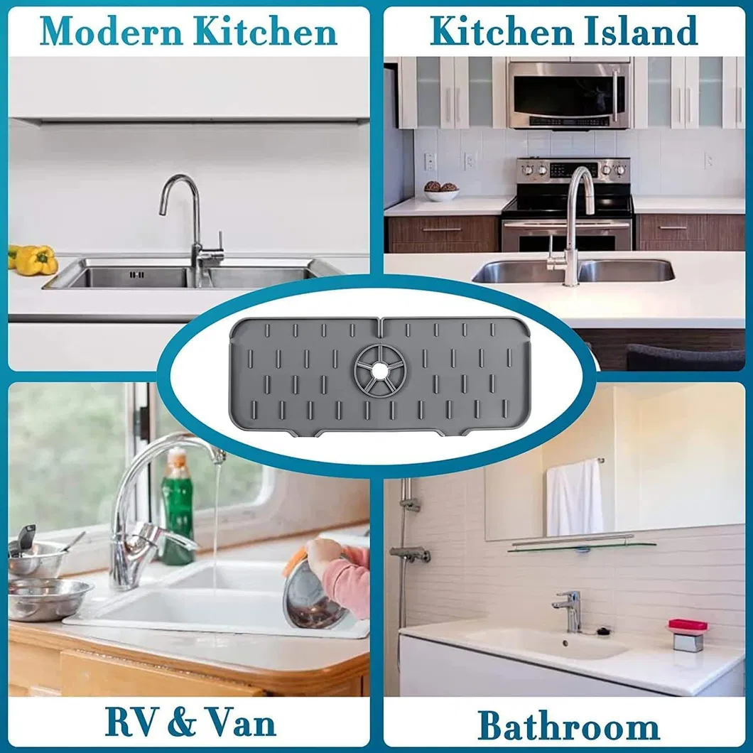 Tapete de silicona para cocina y baño - Bandeja para goteo de grifo con asa para fácil colocación
