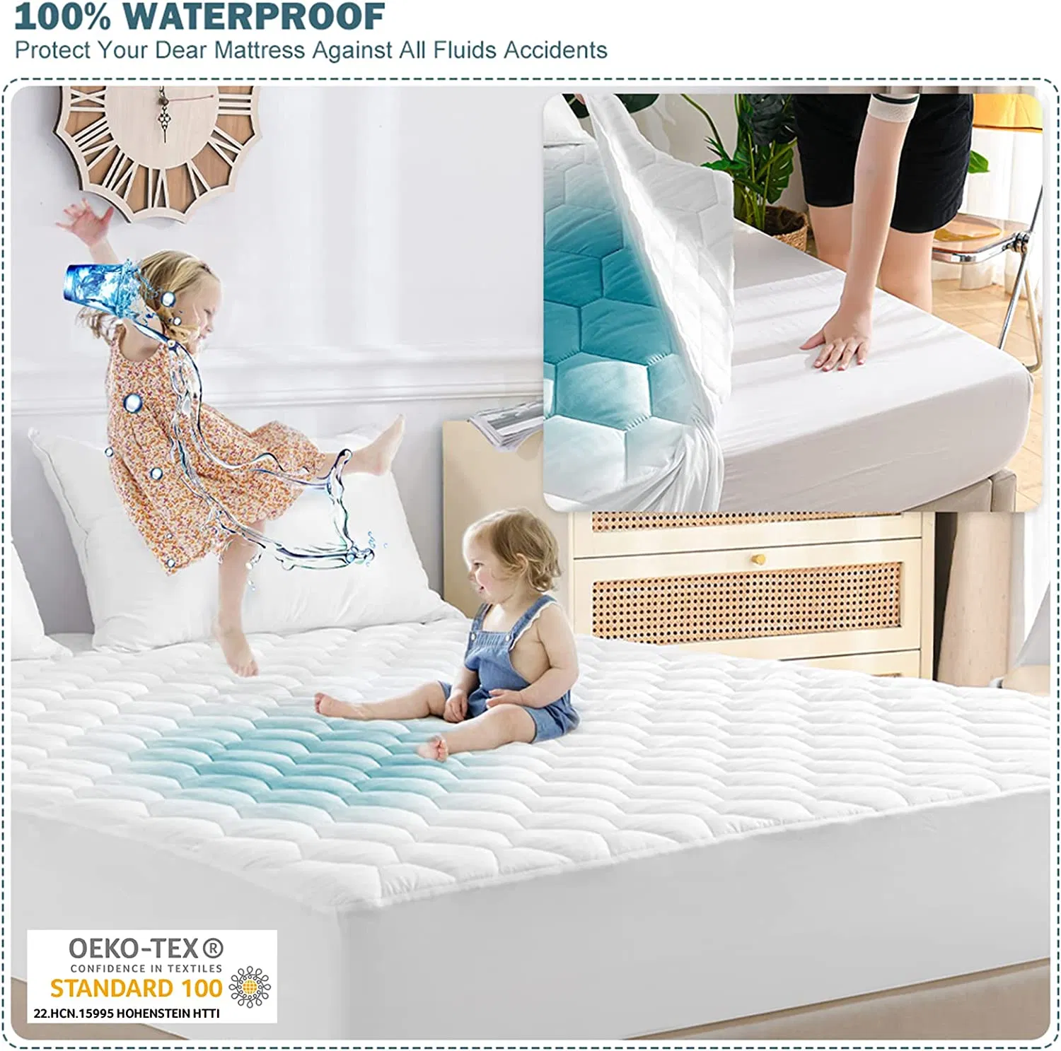 Funda de cama impermeable de alta calidad para hotel, villa y protector de colchón para el hogar