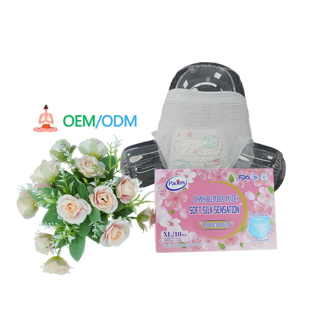 Entrega rápida, uso nocturno, alta absorción, pañal blanco para mujeres, compresa menstrual súper delgada tipo bragas