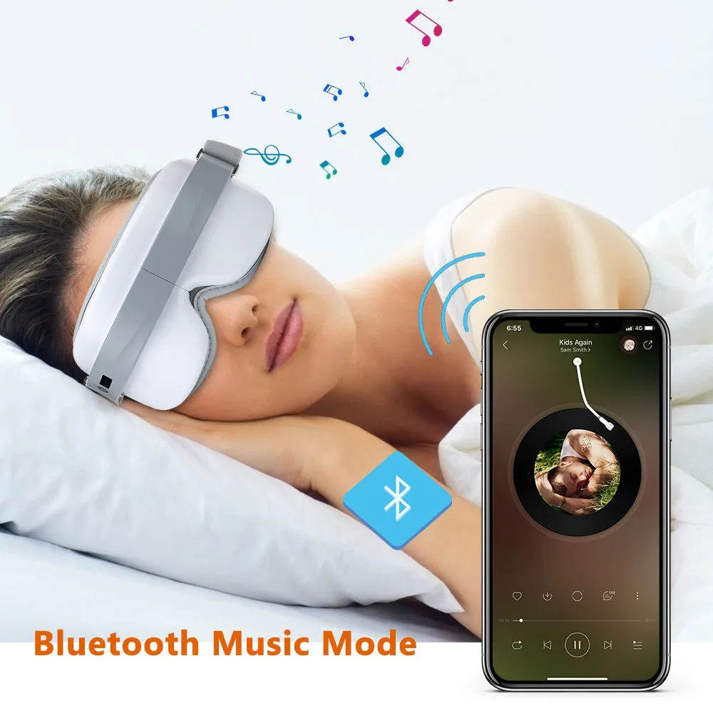 Masajeador ocular eléctrico con vibración y compresa caliente, dispositivo habilitado para música relajante para el alivio de la fatiga