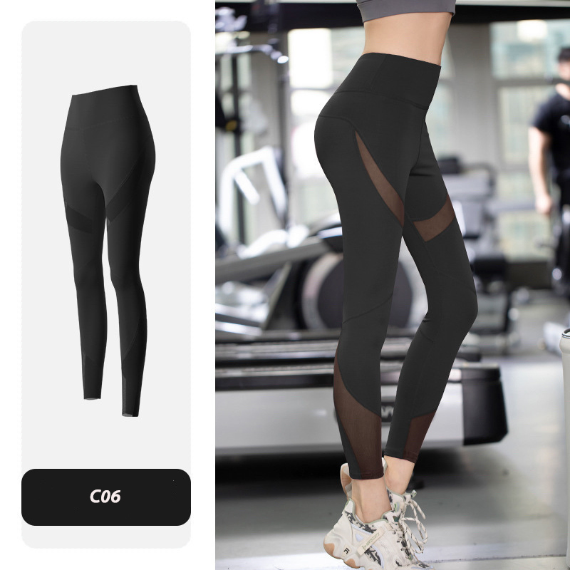 Mallas ajustadas moradas elásticas con inserciones de malla transparentes para entrenamiento, mallas de yoga para mujeres, personalización de logotipo de fábrica, pantalones de yoga que levantan el trasero, ropa deportiva de fitness