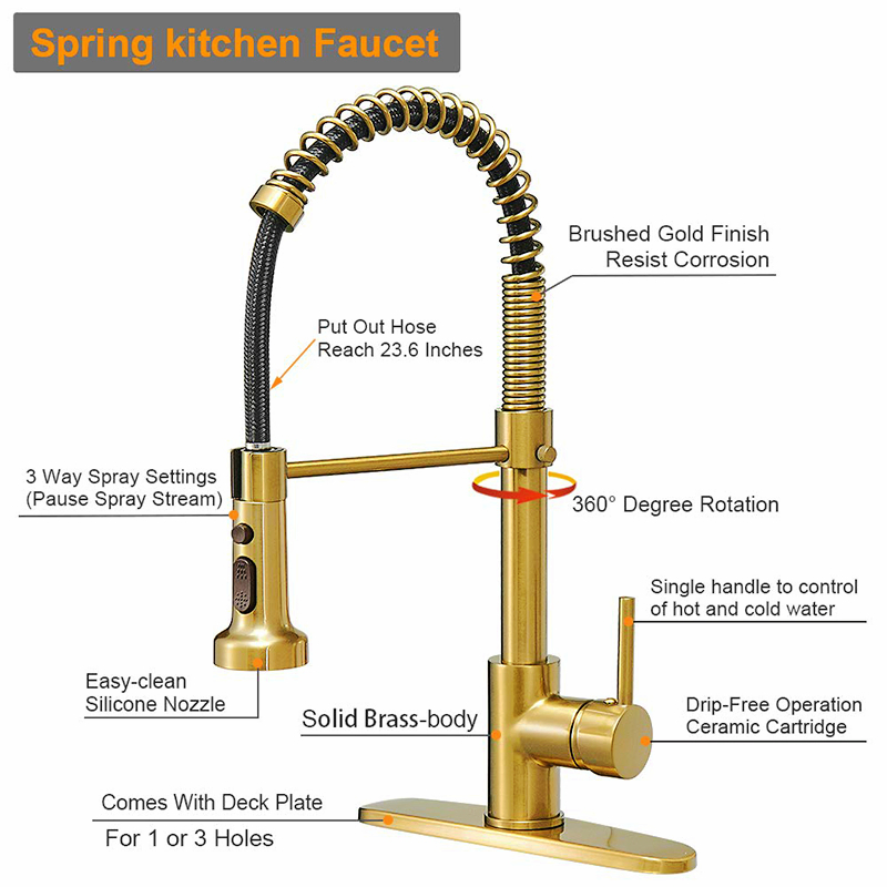 Grifo de cocina moderno con rociador extraíble Deck-Mounted360 rotación