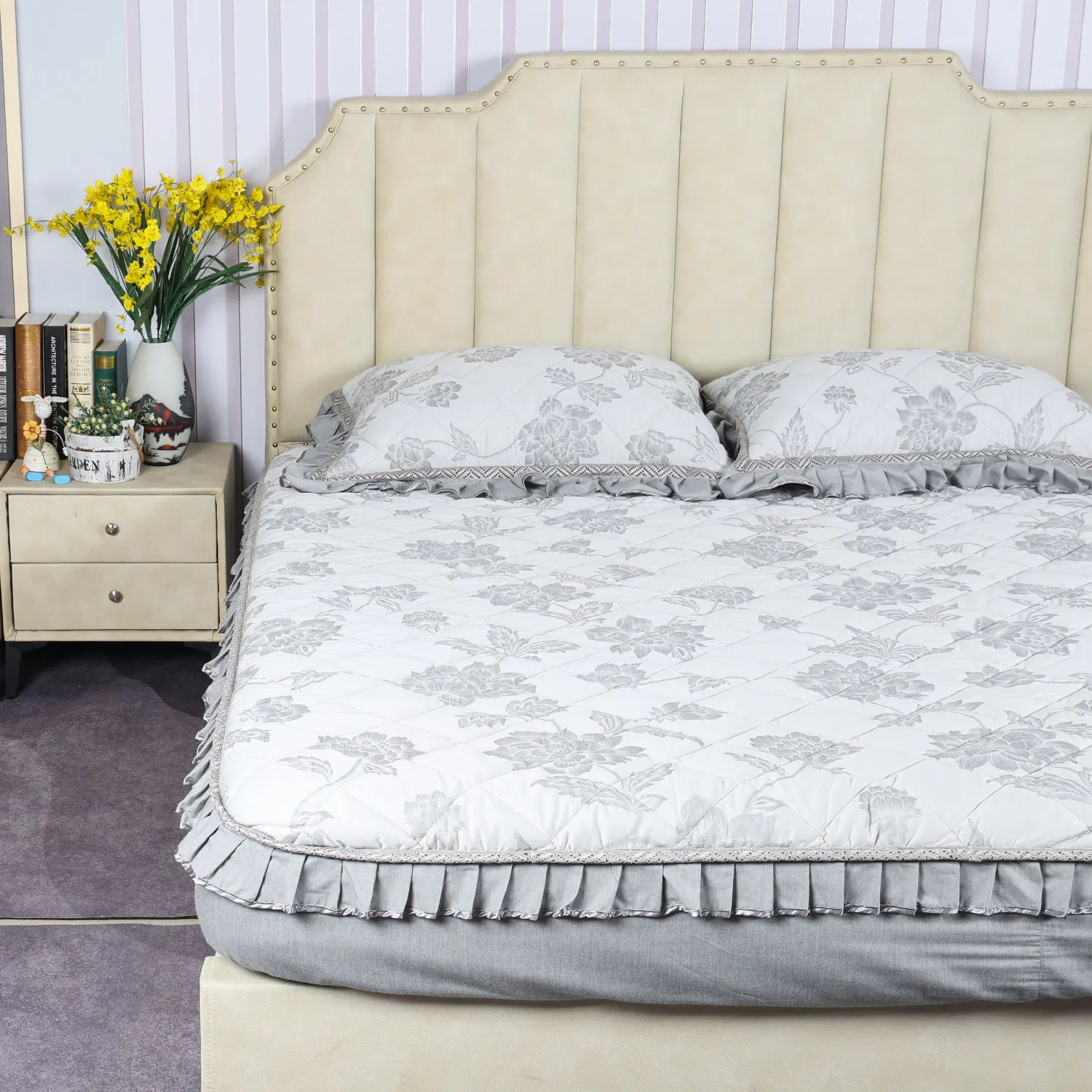 Protector de colchón acolchado impermeable de grafeno - Cubierta de colchón extra profunda - Almohadilla para cama de doble tamaño lavable a máquina - Funda de cama ajustable