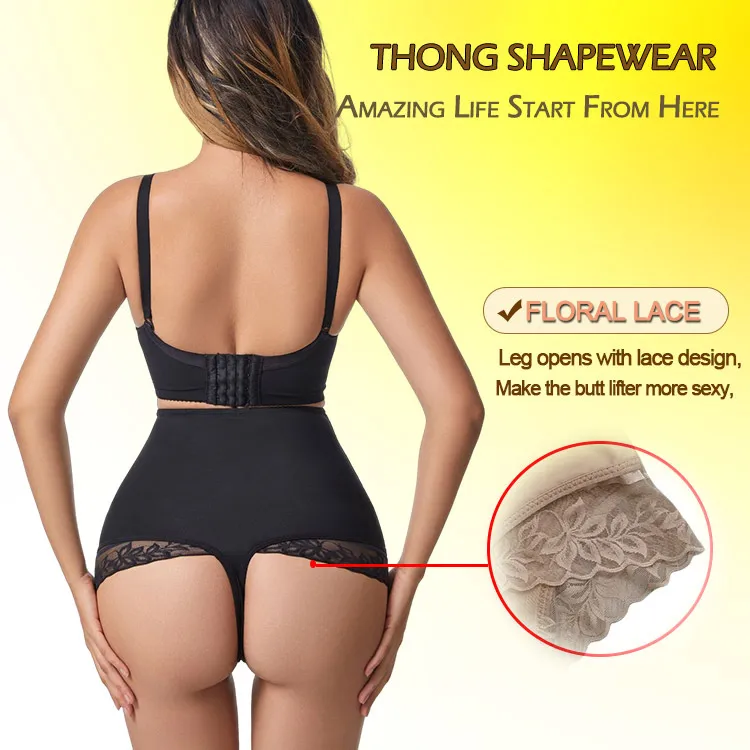 Pantalones moldeadores de cintura alta con acentos de encaje y espalda en T para el posparto