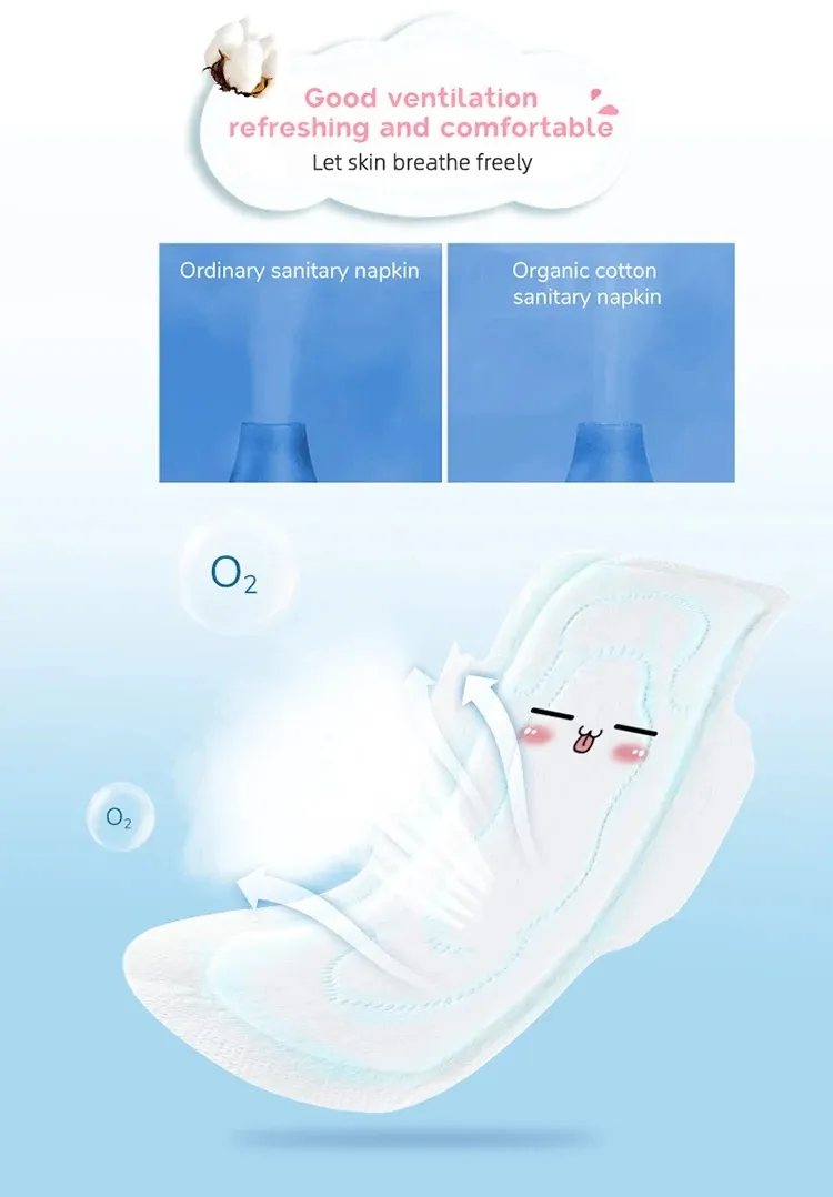 Toallas sanitarias desechables de algodón puro orgánico de alta absorbencia, biodegradables, suaves y no tejidas para mujeres