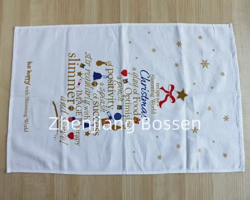 Toalla de té de algodón personalizada con logo de OEM impreso, paño de limpieza de cocina, paño para platos