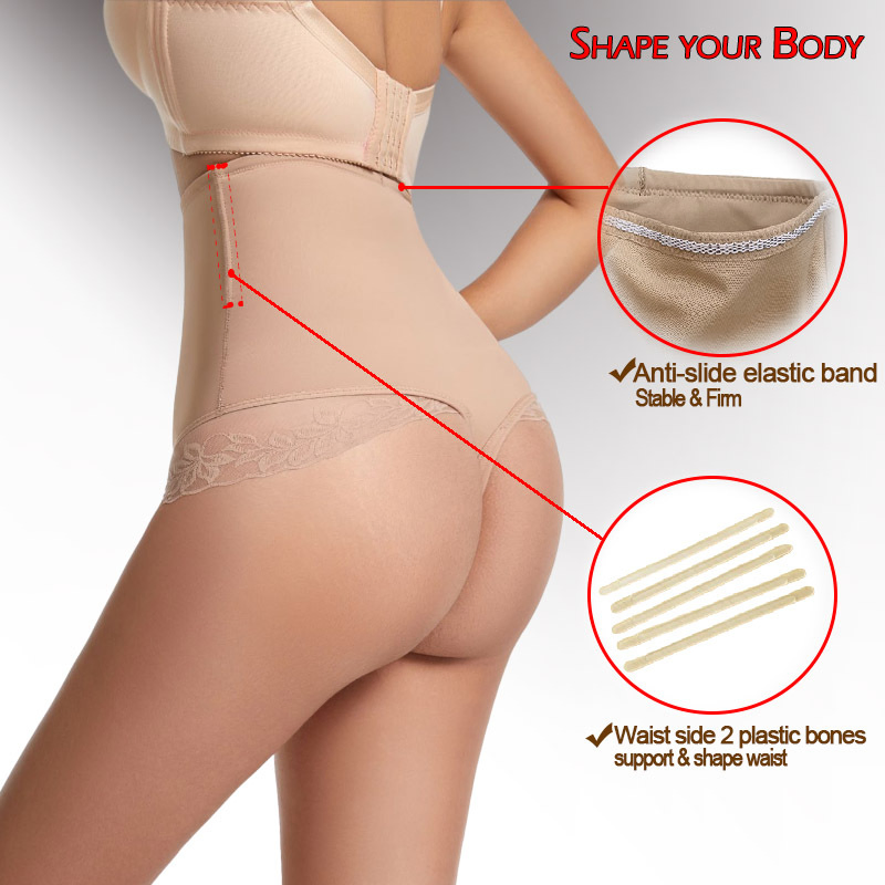 Pantalones moldeadores de cintura alta con acentos de encaje y espalda en T para el posparto