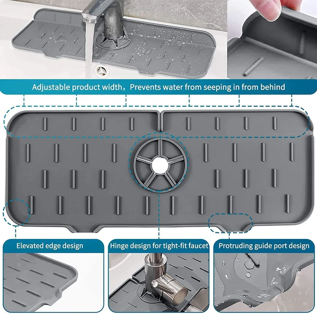 Tapete de silicona para cocina y baño - Bandeja para goteo de grifo con asa para fácil colocación