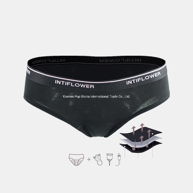 Intiflower Alta Absorción 4 Capas Panty Impermeable de Algodón Ropa Interior Menstrual Encaje 4 Capa Culotte Menstrual Bragas para Chicas