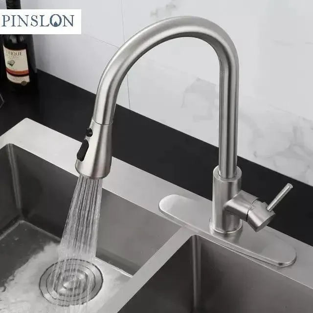 Grifo de cocina mezclador negro de acero inoxidable 360 extraíble para agua caliente y fría