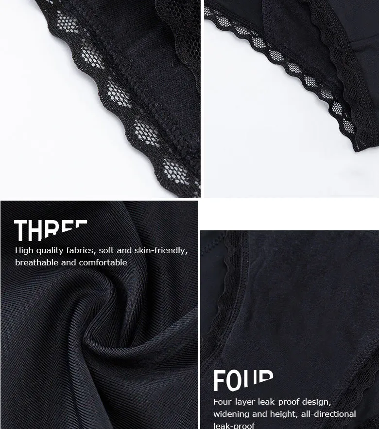 Mayorista Mujeres Seguridad Impermeable 4 Capa Alta Absorbencia Bragas Menstruales de Encaje para Período Bragas de Seguridad 88036