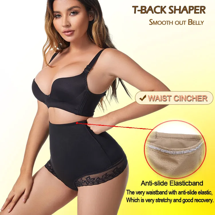 Pantalones moldeadores de cintura alta con acentos de encaje y espalda en T para el posparto