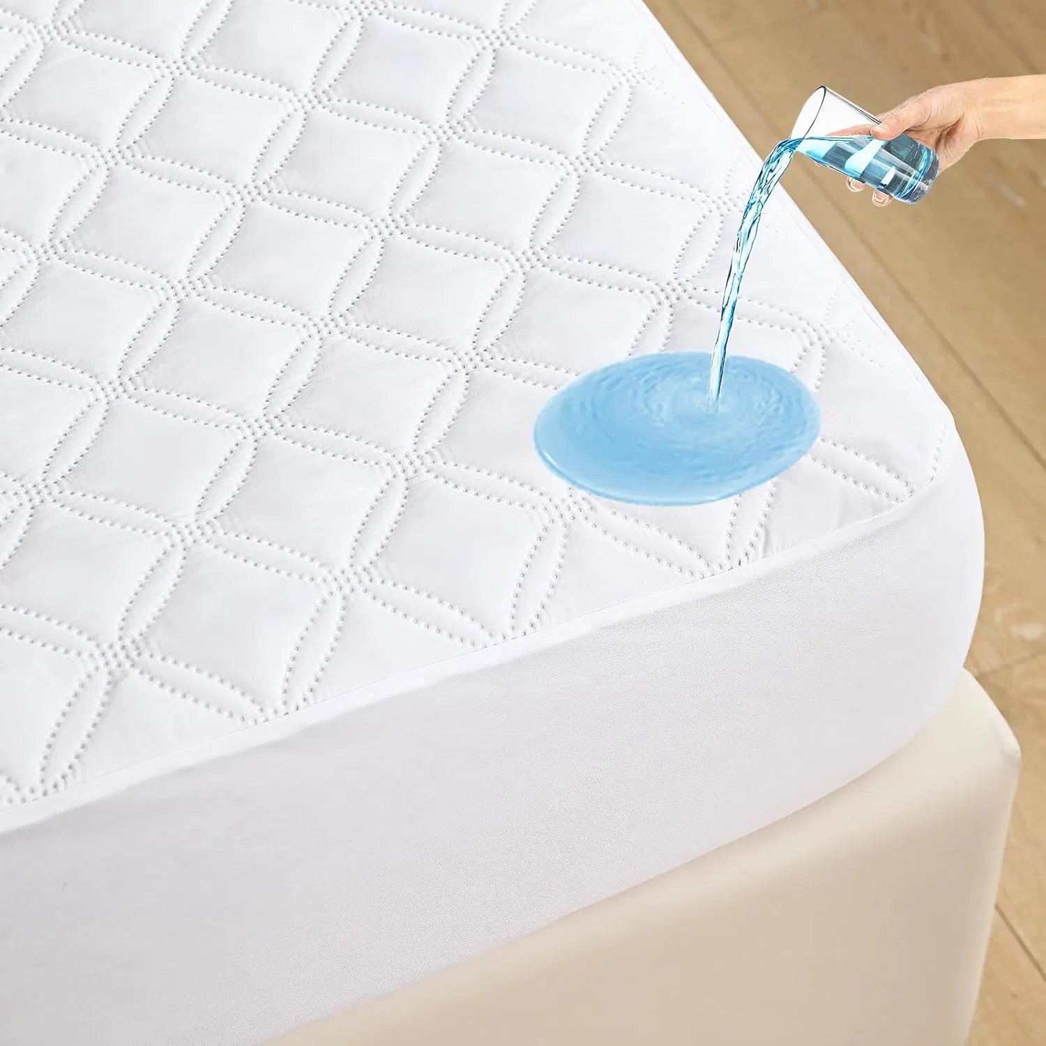 Protector de colchón impermeable blanco 100% con elástico