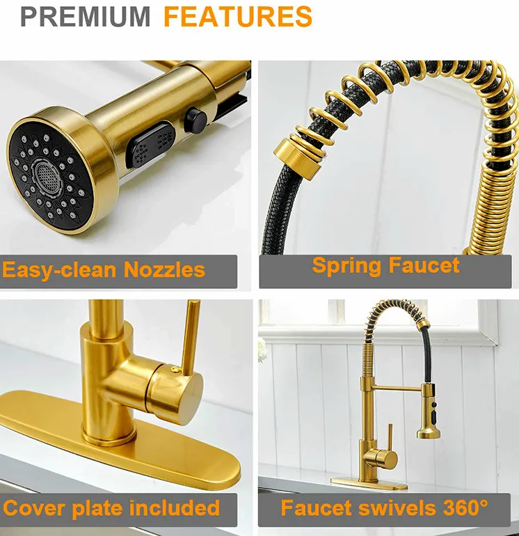 Grifo de cocina moderno con rociador extraíble Deck-Mounted360 rotación