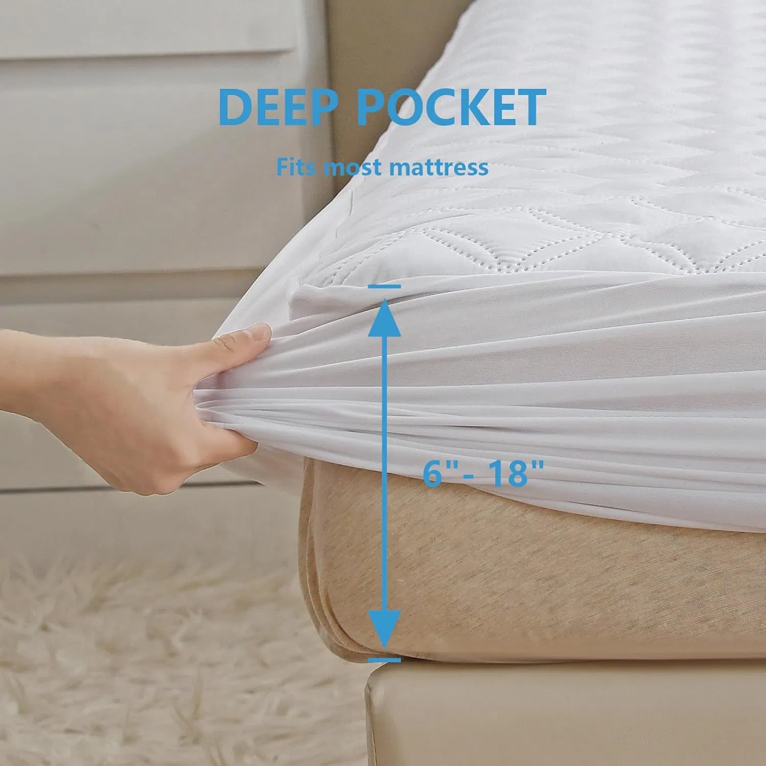 Protector de colchón impermeable blanco 100% con elástico