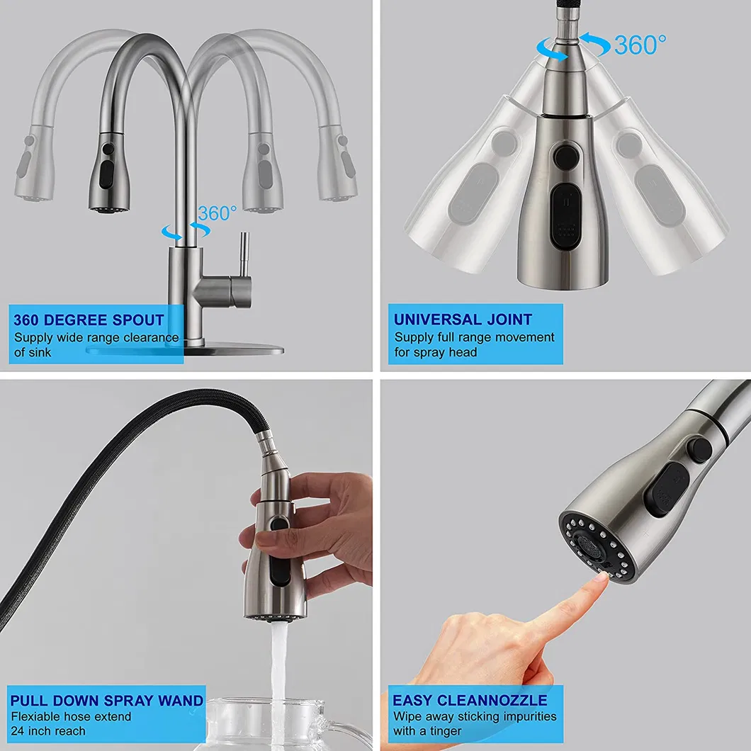 Grifo de cocina mezclador negro de acero inoxidable 360 extraíble para agua caliente y fría