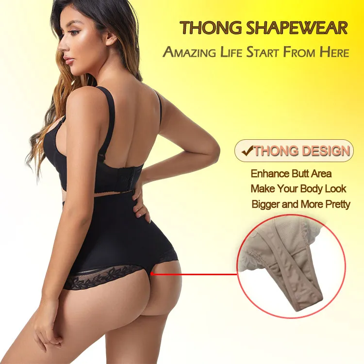 Pantalones moldeadores de cintura alta con acentos de encaje y espalda en T para el posparto