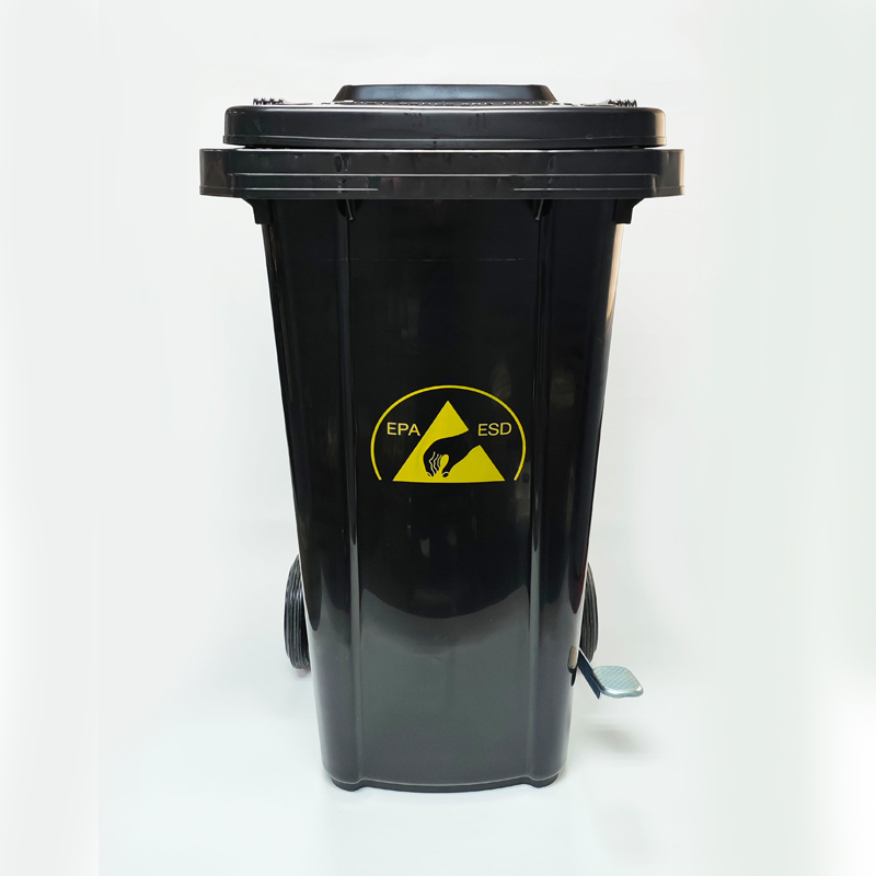 120L Estación de Desechos ESD Móvil con Tapa - Contenedor Conductivo de Alta Resistencia para la Eliminación Centralizada de Chatarra Electrónica y Saneamiento de Sala Limpia (Pedal de Pie y Antiodor)