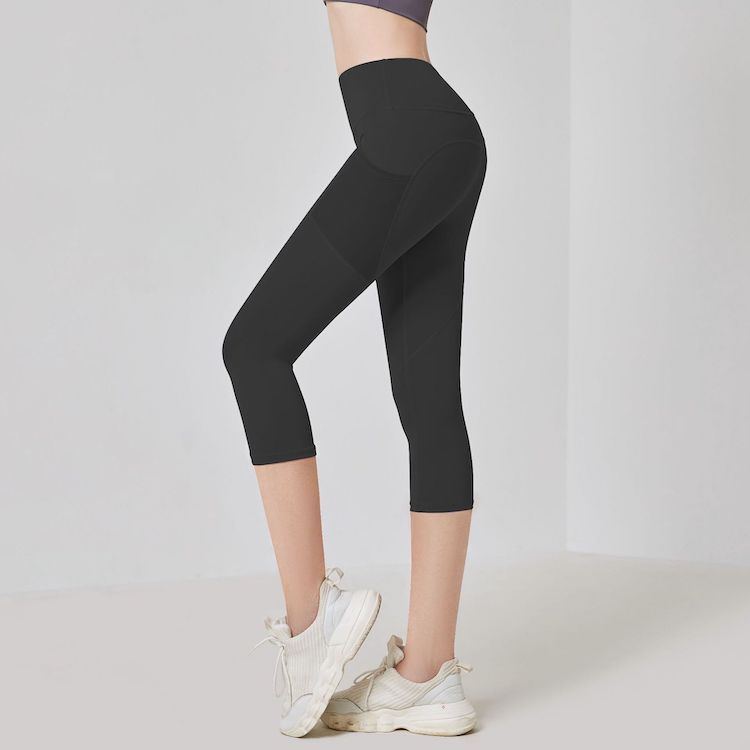 Nuevos leggings de fitness atlético con bolsillos de malla, mujeres prime; S cintura alta 3/4 pantalones de yoga capri para ciclismo, jogging, senderismo