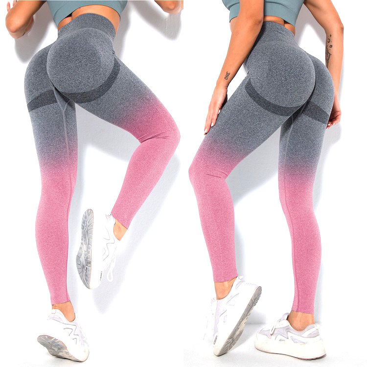 Leggings de gimnasio con gradiente populares y calientes en Tiktok para mujeres, pantalones de yoga sin costuras que levantan el trasero, línea de sonrisa, mallas para correr, atuendos para tenis