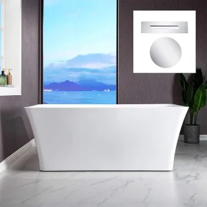 China Luxury Rectangle White Soaking Freestanding Bathtub Manufacturer