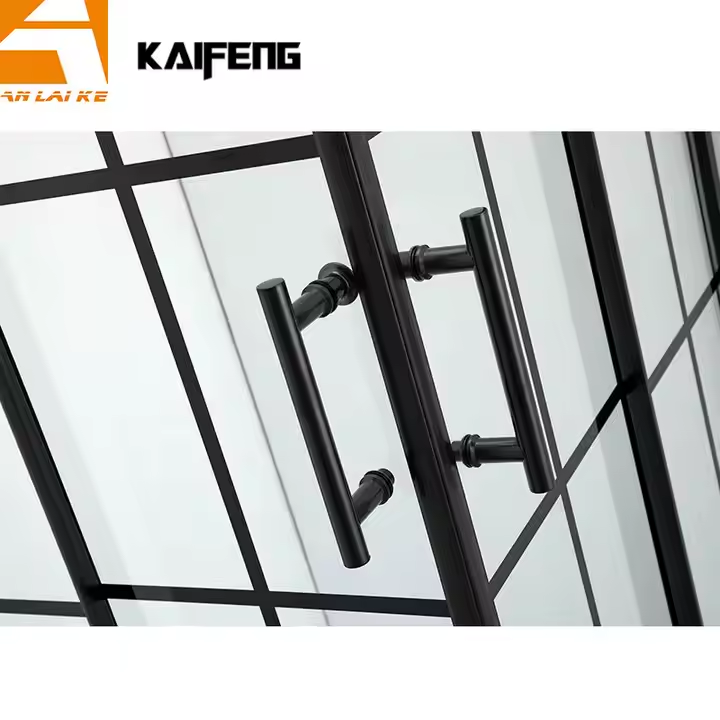Black grid aluminum shower cabin installation view