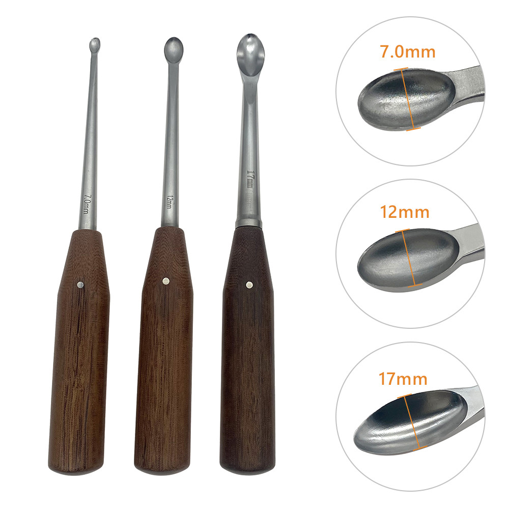 Hatt Spoon Round Ligment Cutter with Wooden Handle Femoral Head Neck Excisional Arthroplasty Veterinary Orthopedic Instruments