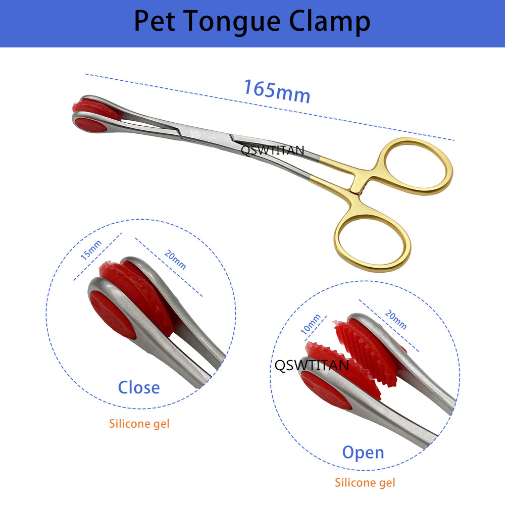 Stainless Steel Pet Tongue Forceps with Silicone Pet Mouth Opening Tools Oral Examination Orthopedics Instrument