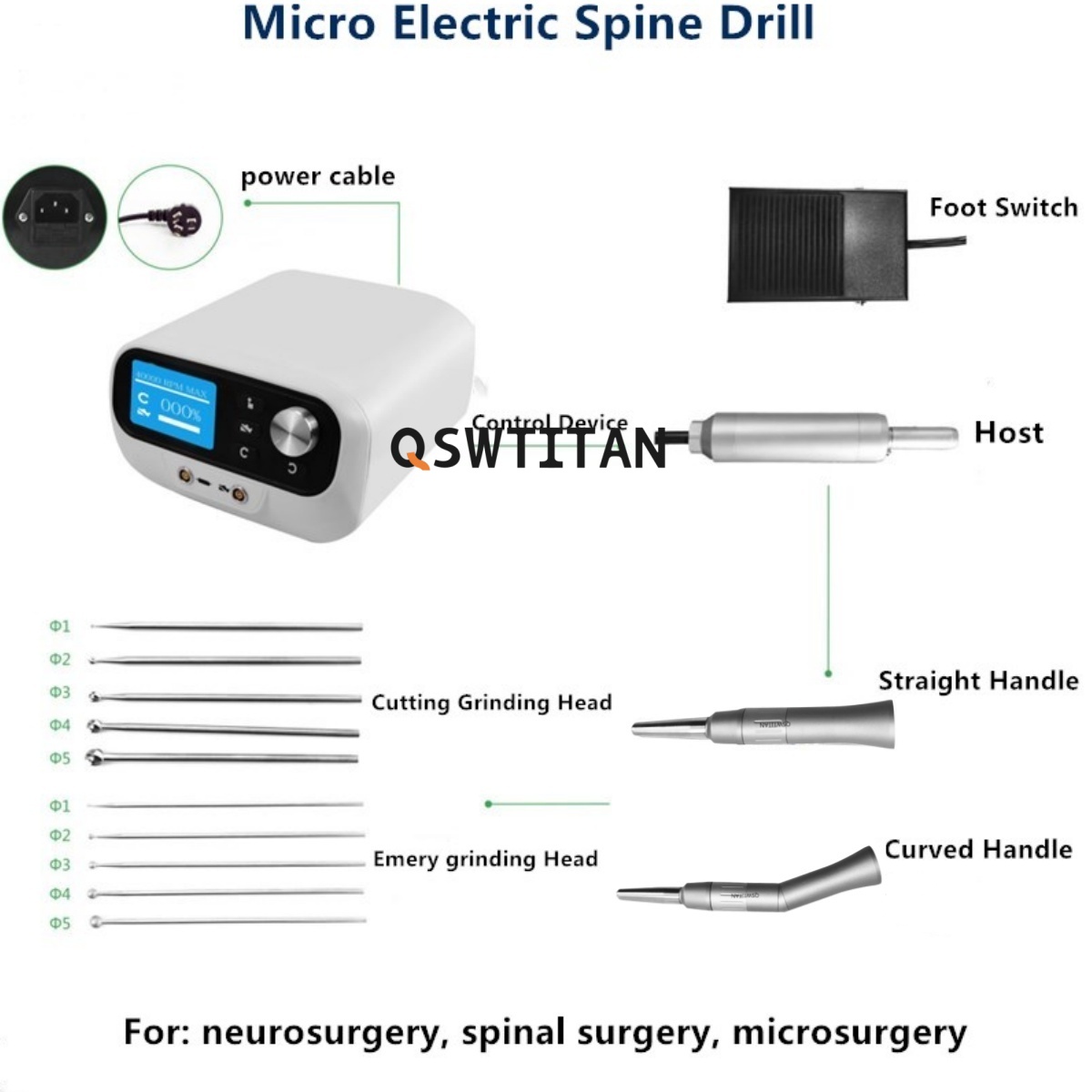 High Speed Surgical Neurosurgery Burr Drill Medical Microsurgery Micro Electric Spine Drill