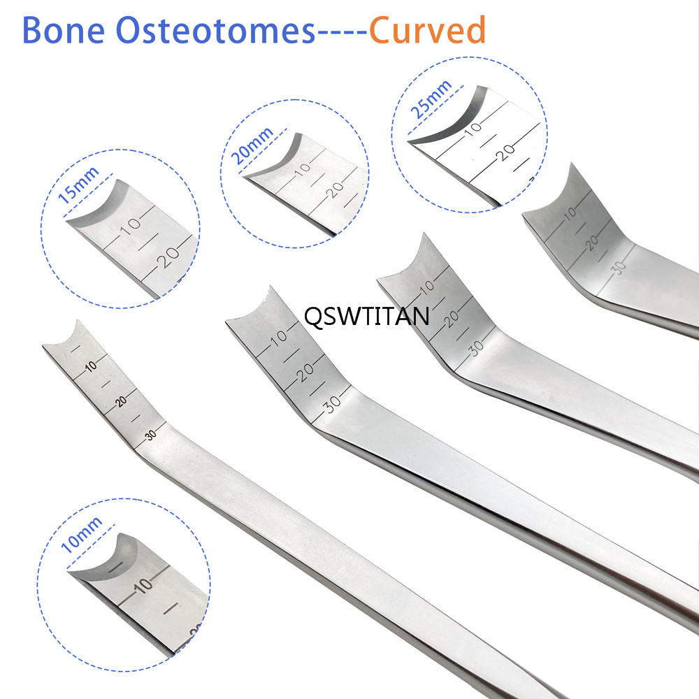 Bone Chisel Stainless Steel Osteotome 10mm-25mm Osteotome Straight Curved Orthopedics Instruments