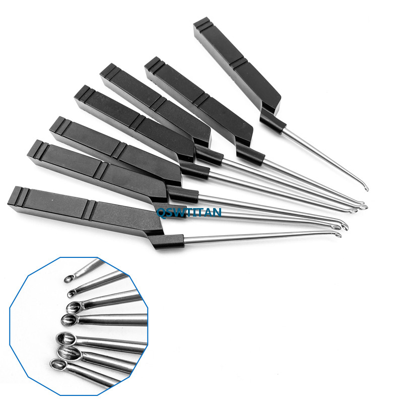 Bone Curette Stainless Steel 3 Type Tip Black Aluminum Handle Veterinary Orthopedic Surgery Instruments