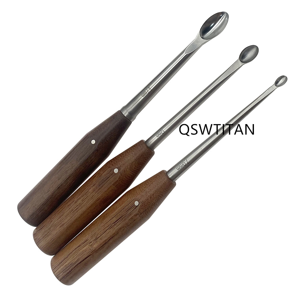 Hatt Spoon Round Ligment Cutter with Wooden Handle Femoral Head Neck Excisional Arthroplasty Veterinary Orthopedic Instruments