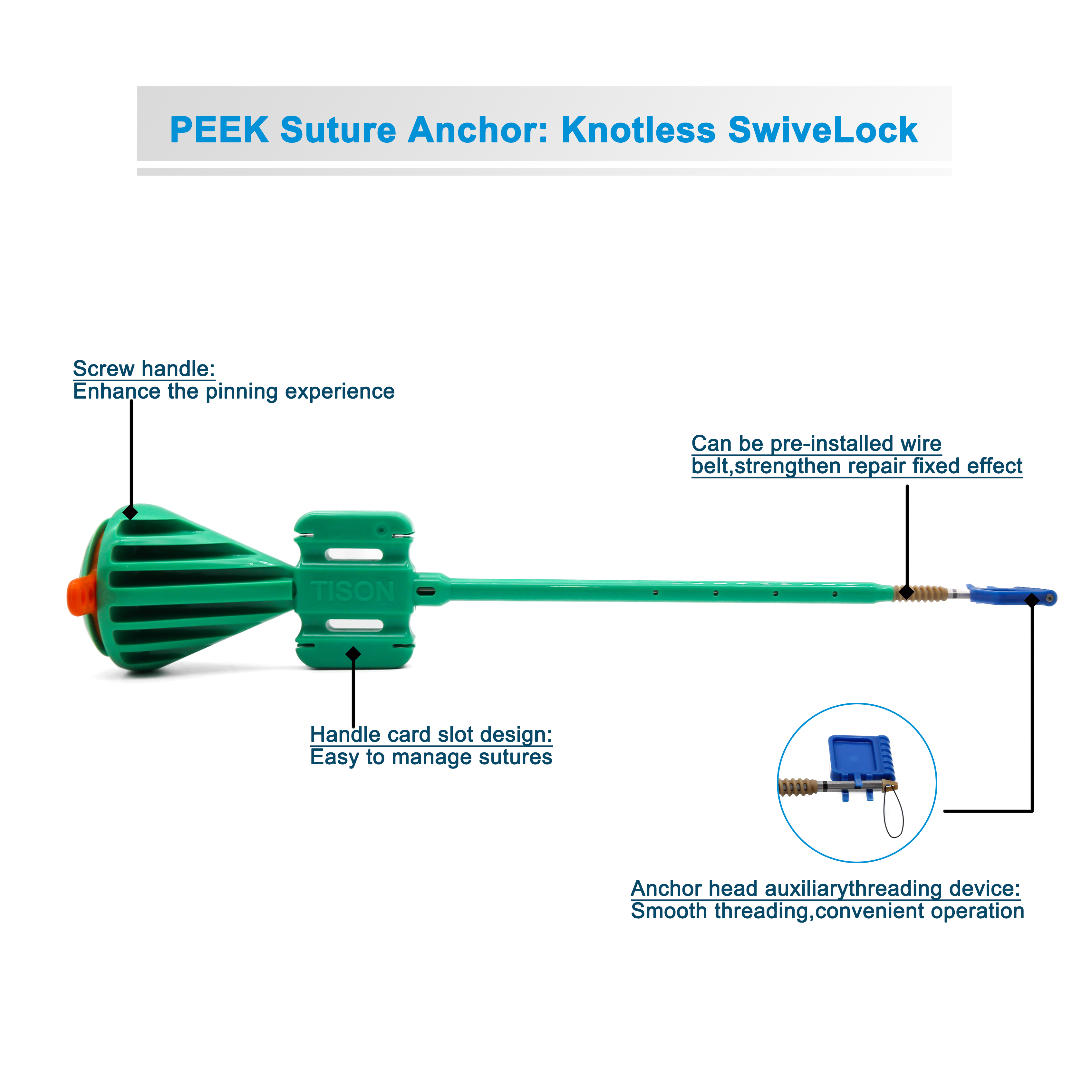 High Quality Low Price Toolmed Manual Veterinary Animal Surgical Absorbable Suture Anchor PEEK Model