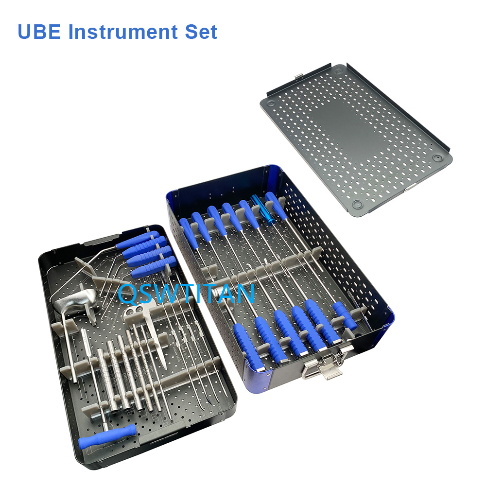 Spinal UBE Instruments Set  Autoclavable Unilateral Biportal Endoscopic Instrument With Sterilising Trays Box Stainless Steel