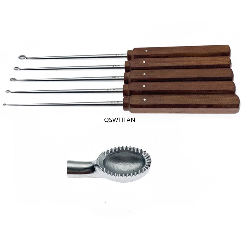 Bone Curette with Teeth Stainless Steel Wooden Handle Orthopedic Surgery Instruments