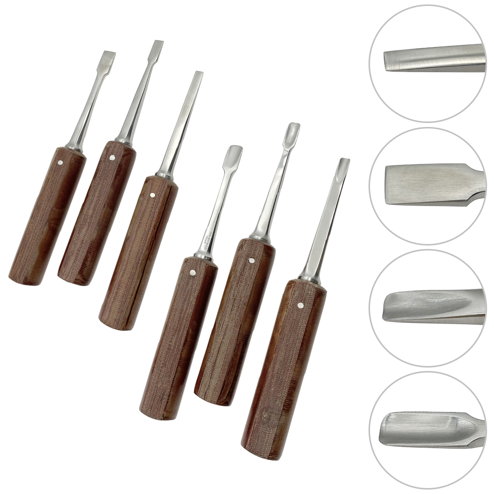 Orthopedic Instruments Osteotomes Stainless Steel Wooden Handle square Chisel Thin Blade Straight U Type Osteotomy Knife