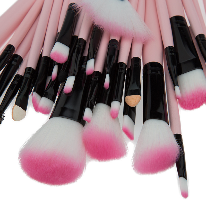 SKylark Pro Complete 32-Piece Durable Face &amp; Eyebrow Pencil Makeup Brush Set with Roll-Up Pouch Nylon Bristles &amp; Wood Handle