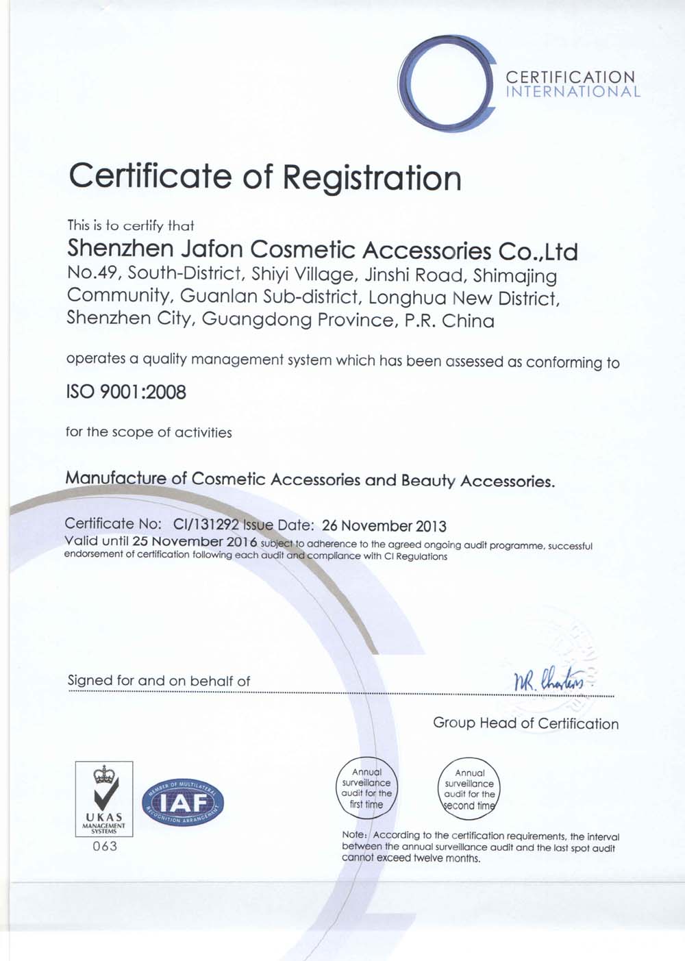 ISO9001 Certification Quality Certificate Document
