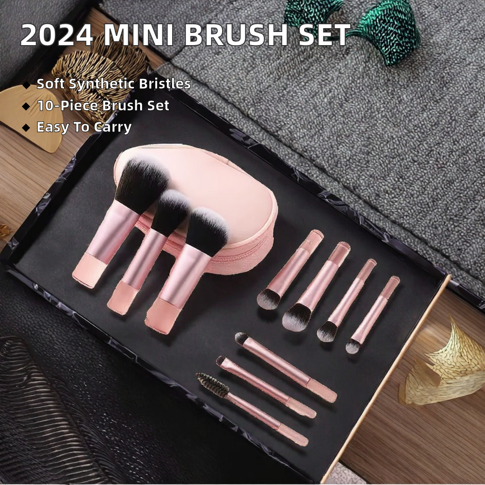 2024 Mini Portable Makeup Brush Set Synthetic Hair Eye Shadow Concealer Eyeliner Lip Gloss and Lip Liner with Brush Bag