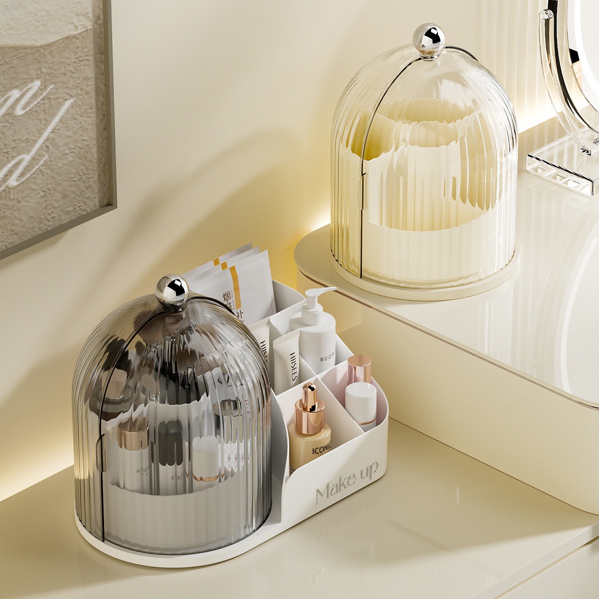 High-Style Minimalist Makeup Storage Box Transparent Rotating Makeup Brush Set Dustproof Cosmetic Storage Organizer Box
