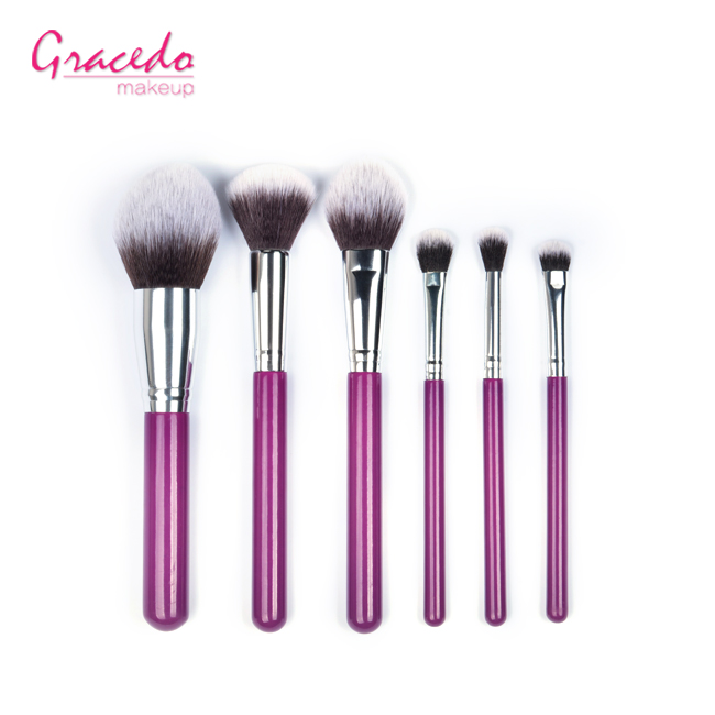 Luxury Professional Purple Foundation Concealer Face Cosmetic Brush Kit 6pcs Wood Soft Synthetic Fiber High Quality