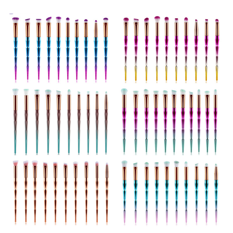 Professional Makeup Brush Set 10pcs Iridescent Design Brushes Kit for Eye and Lip Makeup Highlighter and Blending Use
